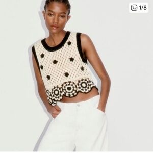 Elegant Black and Cream Crochet Crop Top